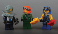 Original Power Miner minifigure (left), Power Miner in different colours (middle) and final Power Miner minifigure