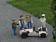 Miniland model of the Stig and fellow Top Gear presenters James May, Jeremy Clarkson and Richard Hammond at Miniland Windsor