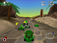 Multiple racers afflicted by the Mummy's Curse in LEGO Racers