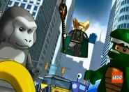 A Grey Gorilla Suit Guy with Lizard Man and Loki with the Cosmic Cube in the LEGO Marvel Super Heroes TV Short
