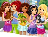 With the girls and her friends