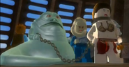 Jabba, Bib Fortuna, and Princess Leia in the same video game.