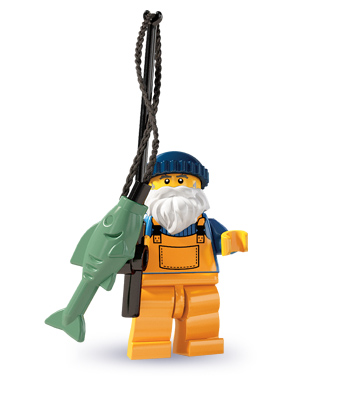 Lego Minifig FEMALE FISHERMAN Girl w/Black Hat Fishing Pole & Fish Green Legs 