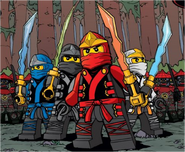 Kai with the other ninjas about to face the Stone Warriors in "Warriors of Stone".