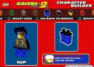 A LEGO Racers 2 beta screenshot showing Professor Voltage assisting the player