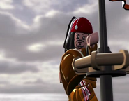 Jack Sparrow saluting to fellow pirates