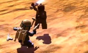 Mace Windu striking at Jango Fett.