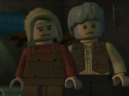 Luna Lovegood (left) with Ollivander (right) in the cellar of Malfoy Manor in the second video game