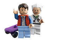 The minifigures: Doc and Marty with his skateboard