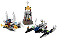 The set in its entirety (with Toa and Piraka having swapped vehicles)