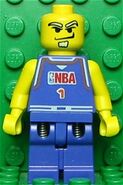 Unusual NBA player minifigure with longer arms attached to the hands, also with spring loaded hips.