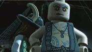 The Quartermaster (right) in LEGO Pirates of the Caribbean: The Video Game with Angelica (left, face turned away)