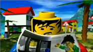 The Brickster in a newspaper in LEGO Racers 2