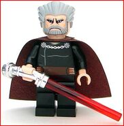 Count Dooku with his curved Sith lightsaber.