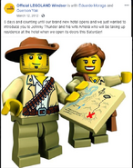 According to a post by LEGOLAND Windsor, Johnny married someone named Ameila. However, the model used is actually that of Jake Raines wearing Johnny's hat. Ameila also appears to have Helena Skvalling's torso, but recolored.