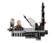 Saruman being propelled forwards at Gandalf