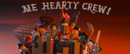 MetalBeard's crew featuring a selection of Master Builders consisting of a Magician, Speed Racer, The Flash, Disco Dude, a Lady Pirate, a male pirate, a Witch, a Mime, and Medusa.