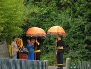 The Sultan, Princess Sapphire, and the Sultan's guards getting ready for their performance