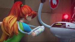 How tough is Mia? She punches metal robots with a broken arm!