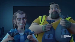 Ricky and Joey with stolen moneybags.