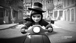 Emma’s wearing her fedora over her helmet and somehow, it doesn’t get blown away.