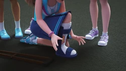 upon realizing she doesn't have a shoe on her broken foot.