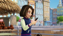 Kacey sending a message to her friends in the water.