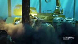 The Dredger crashing into one of the support pillars.