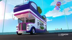 Using the bus's tow, cable and hook, Olivia found a way to get the vehicle back on to the bridge.