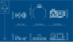 Blueprint showing the scale of the set compared to a LEGO minifigure.