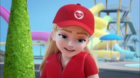 Stephanie in her lifeguard uniform.
