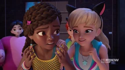 Stephanie encouraging Andrea to perform her song solo.