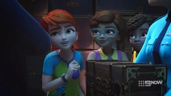Mia charming Jonas into opening the case.