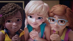 Andrea, Stephanie and Olivia using their SadPleaseCuteFaces to get Mia to be a mermaid.