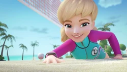 Stephanie playing beach volleyball.