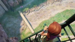 Olivia breaking the first rule of acrophobia,