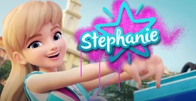 Stephanie in the go-karting theme.