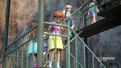 looking down to see how high up she is.