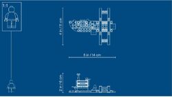 Blueprint showing the scale of the set compared to a LEGO minifigure.