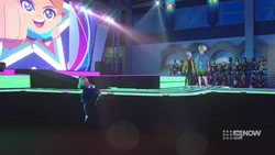 and failing to climb onto the stage.