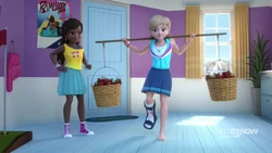 Stephanie is weight training, on one leg.