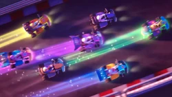 Glow trails behind the GoKarts.