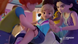 Stephanie being carried off to bed.