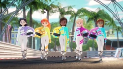 The girls arriving to challenge Vicky.