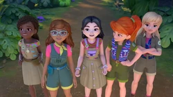 The girls discovering Mia’s story was true.