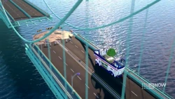 …the bus is about to fall into the river.