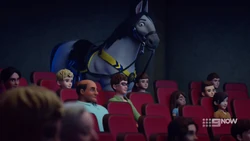 Barney sees popcorn throwing.