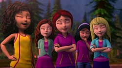 The girls laughing about the day's events.