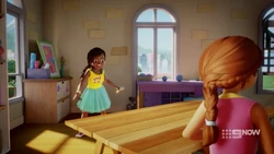 Andrea trying to call out for help, but she can’t speak.