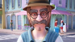 Ricky's moustache disguise.